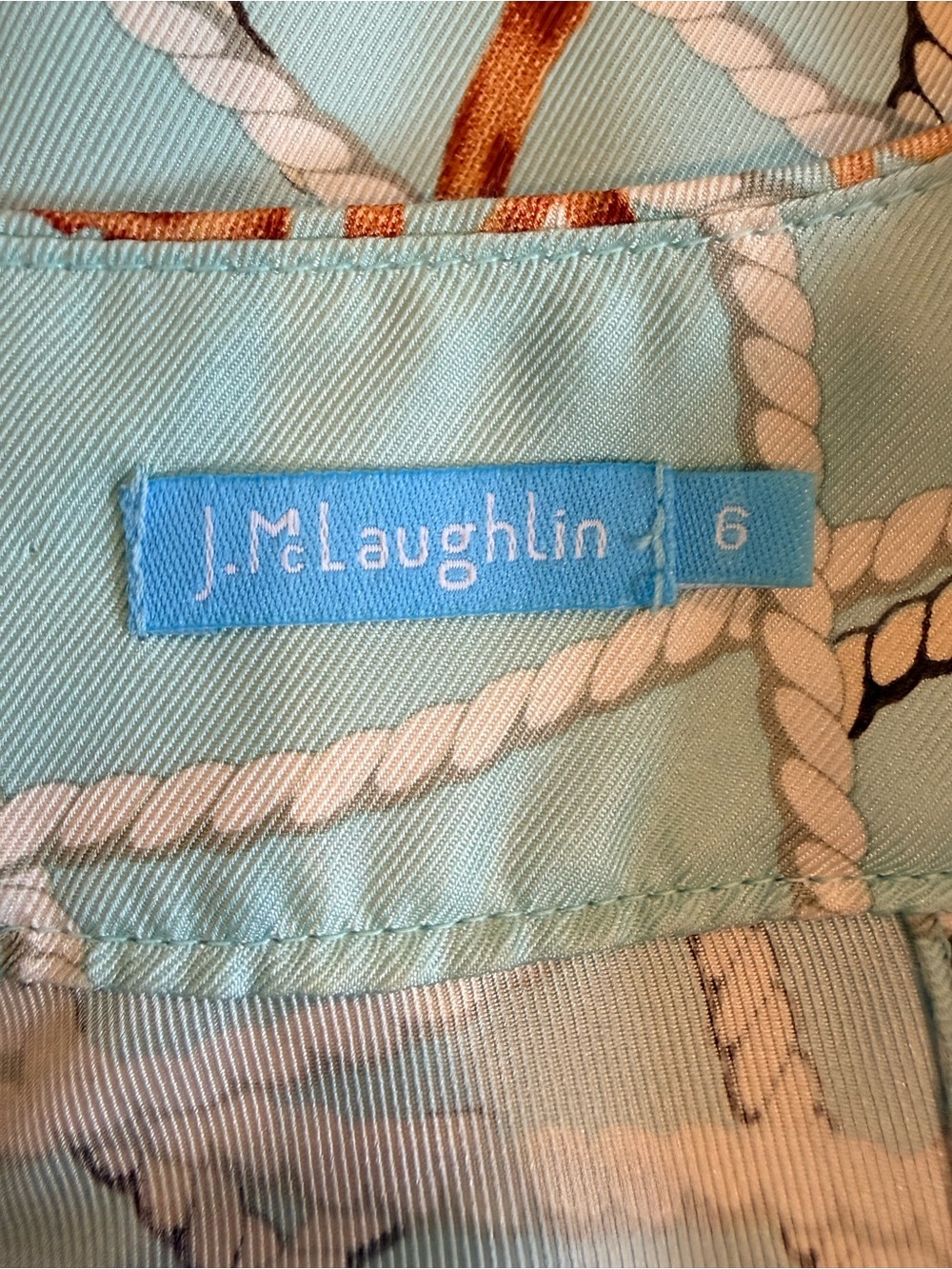 J McLaughlin Silk Sleeveless Sea Rope Print Flowy Top in Light Blue - Picture 11 of 12